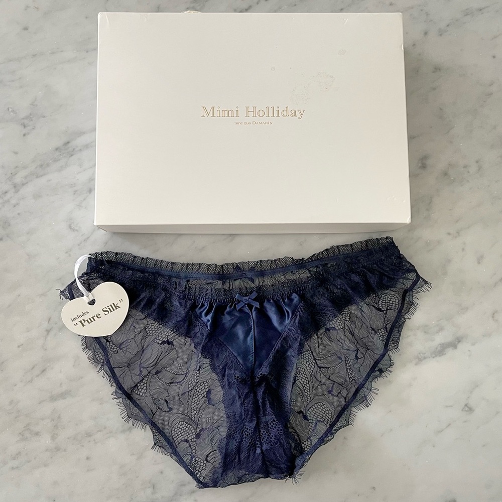 Mimi Holliday Navy Silk and Lace Bikini Panty NOS NWT